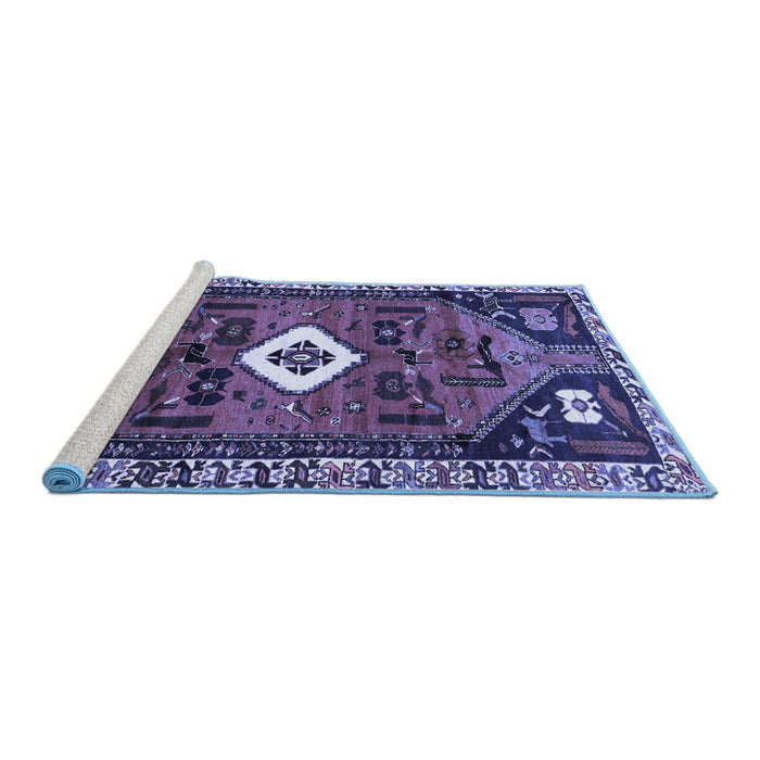 Sideview of Machine Washable Persian Blue Traditional Rug, wshtr746blu