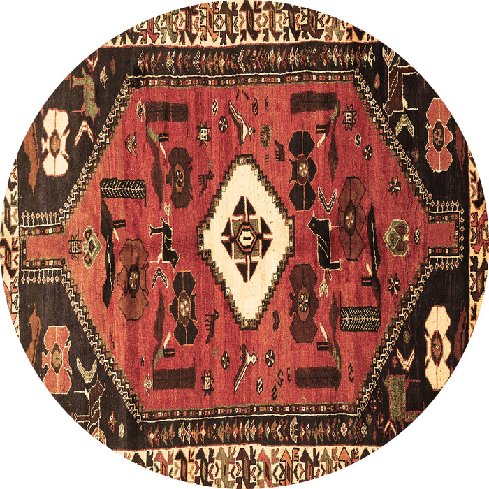 Round Machine Washable Persian Brown Traditional Rug, wshtr746brn