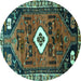 Round Persian Turquoise Traditional Rug, tr746turq