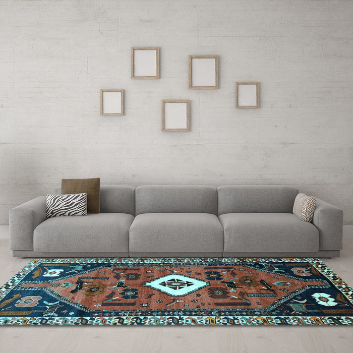 Machine Washable Persian Light Blue Traditional Rug in a Living Room, wshtr746lblu