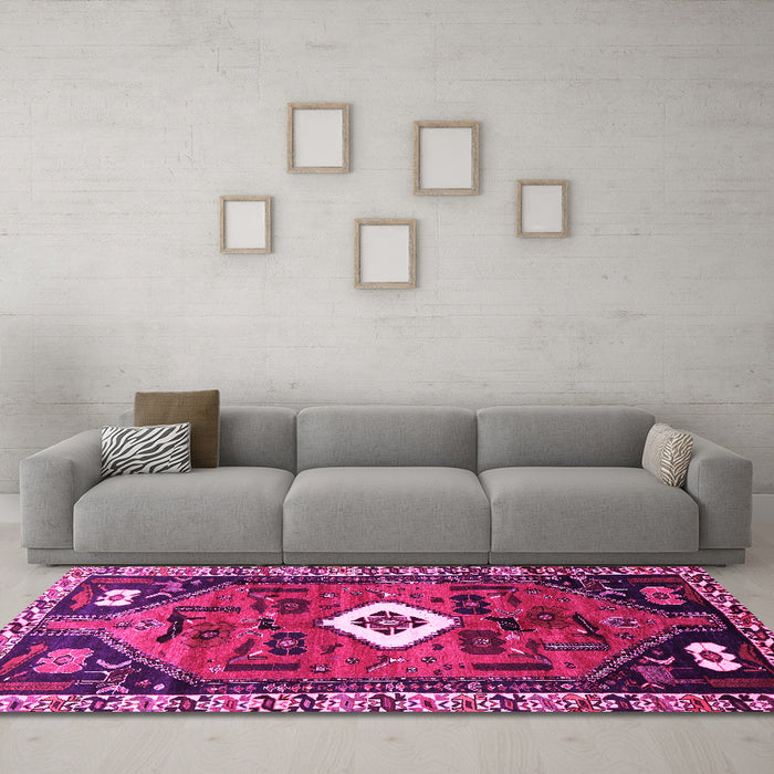 Machine Washable Persian Pink Traditional Rug in a Living Room, wshtr746pnk