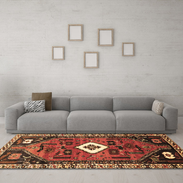 Machine Washable Persian Brown Traditional Rug in a Living Room,, wshtr746brn