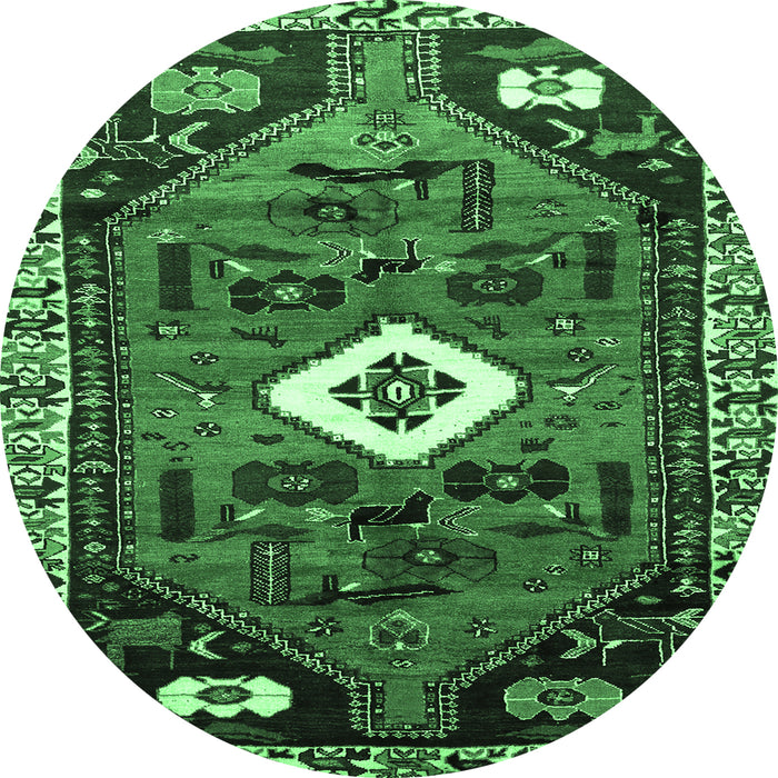 Round Machine Washable Persian Emerald Green Traditional Area Rugs, wshtr746emgrn