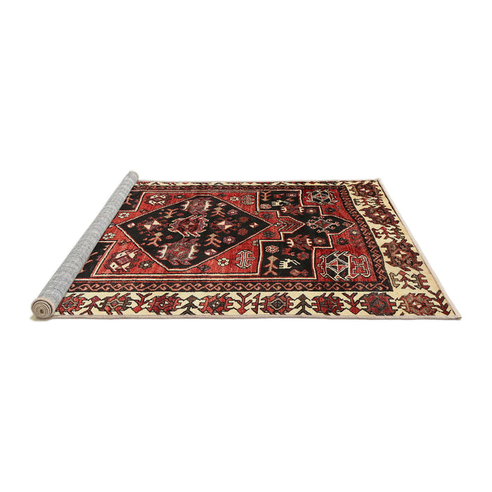 Sideview of Machine Washable Traditional Saffron Red Rug, wshtr747