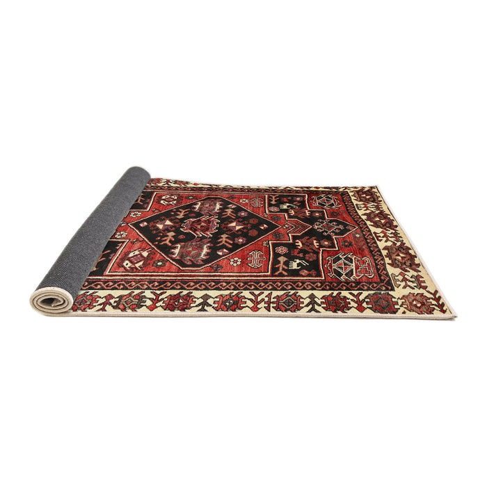 Sideview of Traditional Saffron Red Persian Rug, tr747