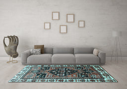 Machine Washable Persian Light Blue Traditional Rug in a Living Room, wshtr747lblu