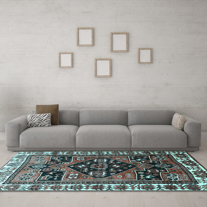 Machine Washable Persian Light Blue Traditional Rug in a Living Room, wshtr747lblu