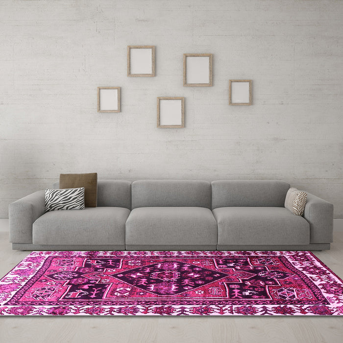 Machine Washable Persian Pink Traditional Rug in a Living Room, wshtr747pnk