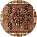 Round Machine Washable Persian Brown Traditional Rug, wshtr747brn