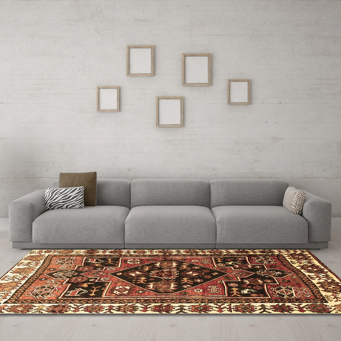 Machine Washable Persian Brown Traditional Rug in a Living Room,, wshtr747brn