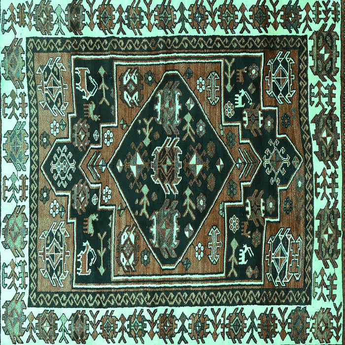 Square Machine Washable Persian Turquoise Traditional Area Rugs, wshtr747turq