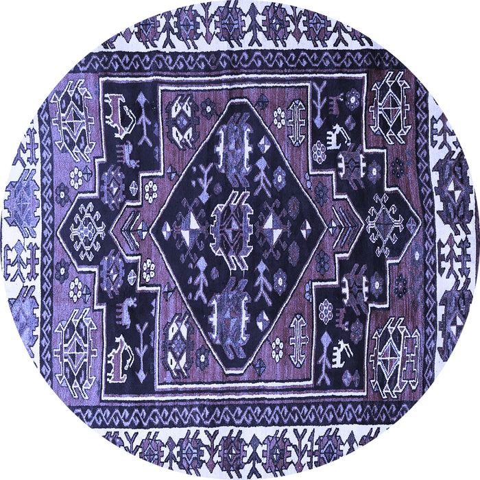 Round Machine Washable Persian Blue Traditional Rug, wshtr747blu