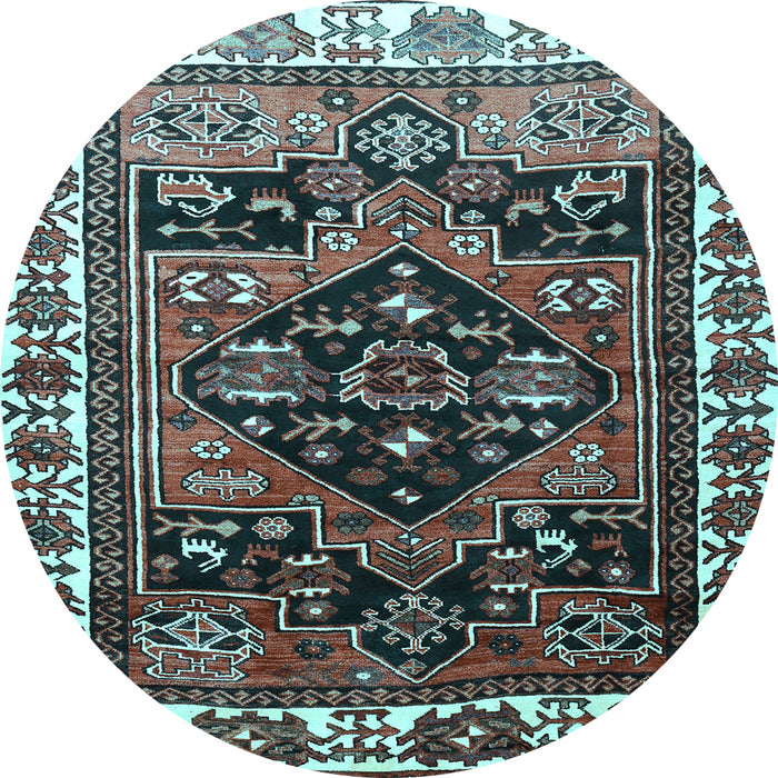Round Machine Washable Persian Light Blue Traditional Rug, wshtr747lblu