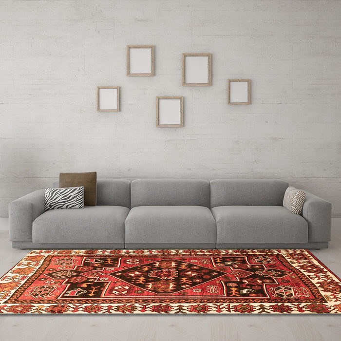 Machine Washable Persian Orange Traditional Area Rugs in a Living Room, wshtr747org