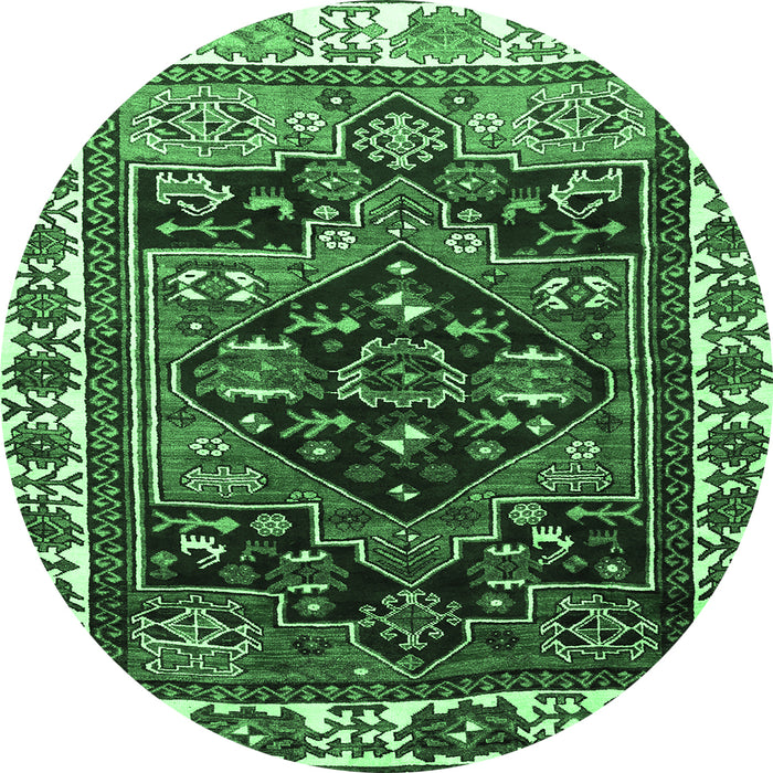 Round Machine Washable Persian Emerald Green Traditional Area Rugs, wshtr747emgrn