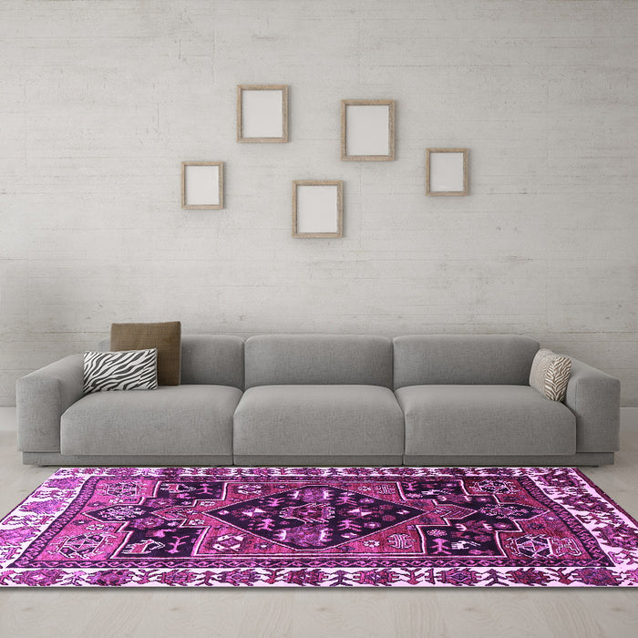 Machine Washable Persian Purple Traditional Area Rugs in a Living Room, wshtr747pur
