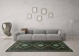 Machine Washable Persian Turquoise Traditional Area Rugs in a Living Room,, wshtr748turq