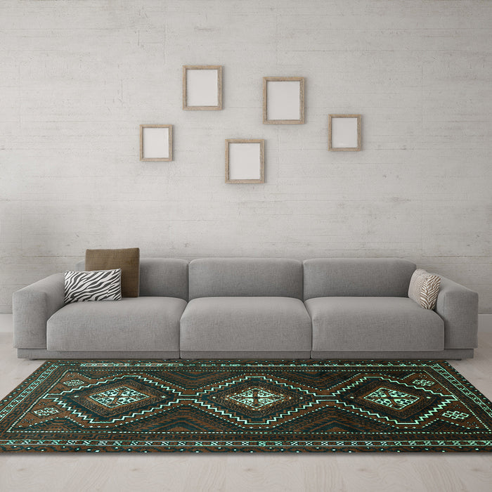 Machine Washable Persian Turquoise Traditional Area Rugs in a Living Room,, wshtr748turq