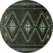 Round Persian Turquoise Traditional Rug, tr748turq