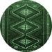 Round Persian Emerald Green Traditional Rug, tr748emgrn