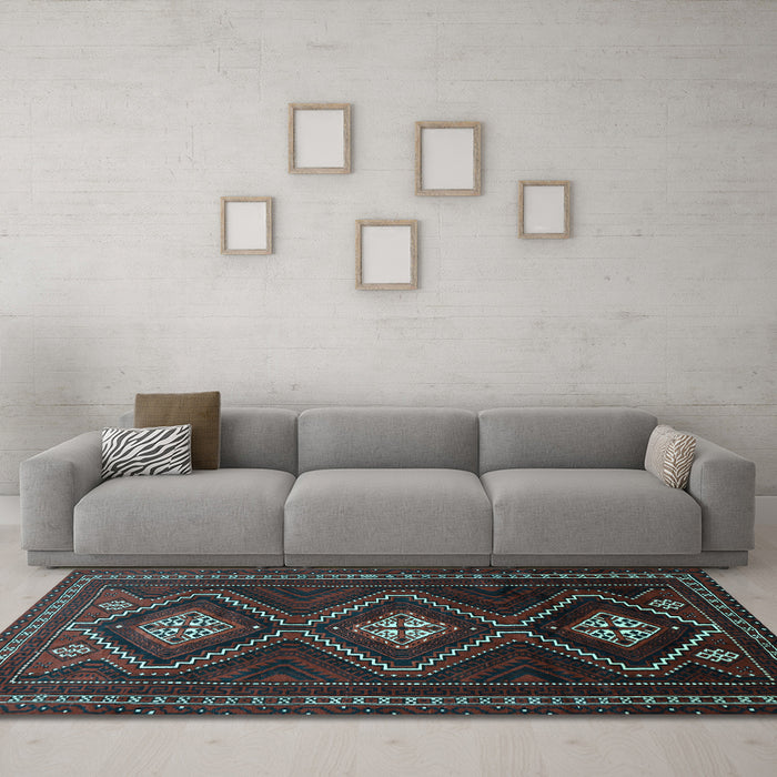 Machine Washable Persian Light Blue Traditional Rug in a Living Room, wshtr748lblu