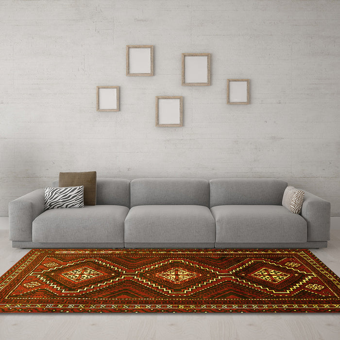 Machine Washable Persian Yellow Traditional Rug in a Living Room, wshtr748yw