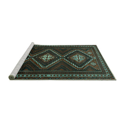 Sideview of Machine Washable Persian Turquoise Traditional Area Rugs, wshtr748turq
