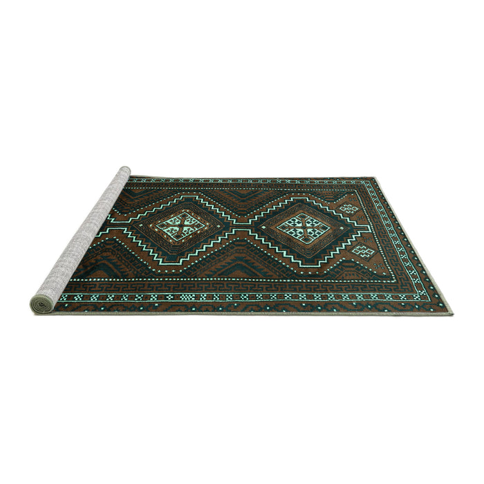 Sideview of Machine Washable Persian Turquoise Traditional Area Rugs, wshtr748turq