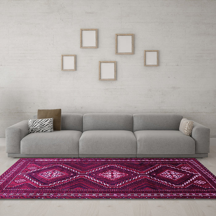 Machine Washable Persian Pink Traditional Rug in a Living Room, wshtr748pnk