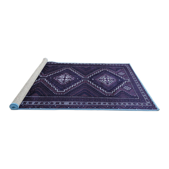 Sideview of Machine Washable Persian Blue Traditional Rug, wshtr748blu
