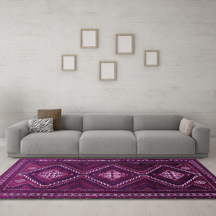 Machine Washable Persian Purple Traditional Area Rugs in a Living Room, wshtr748pur