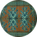 Round Machine Washable Persian Turquoise Traditional Area Rugs, wshtr749turq