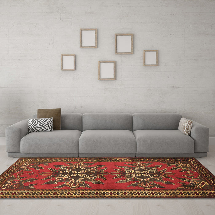 Machine Washable Persian Brown Traditional Rug in a Living Room,, wshtr749brn