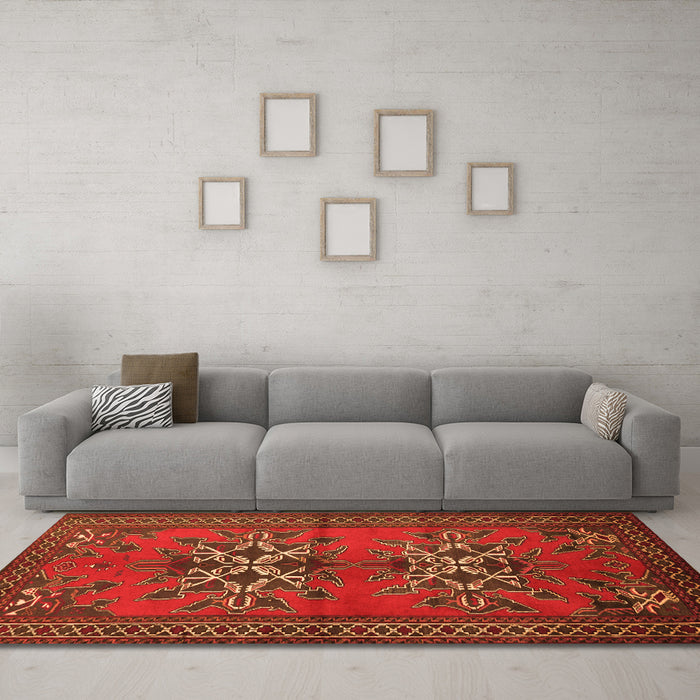 Machine Washable Persian Orange Traditional Area Rugs in a Living Room, wshtr749org