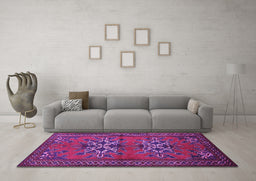 Machine Washable Persian Purple Traditional Area Rugs in a Living Room, wshtr749pur