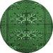 Round Machine Washable Persian Emerald Green Traditional Area Rugs, wshtr749emgrn