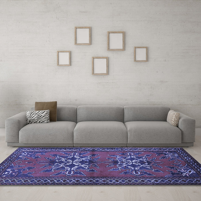 Machine Washable Persian Blue Traditional Rug in a Living Room, wshtr749blu