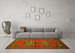 Machine Washable Persian Yellow Traditional Rug in a Living Room, wshtr749yw