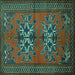 Square Machine Washable Persian Turquoise Traditional Area Rugs, wshtr749turq