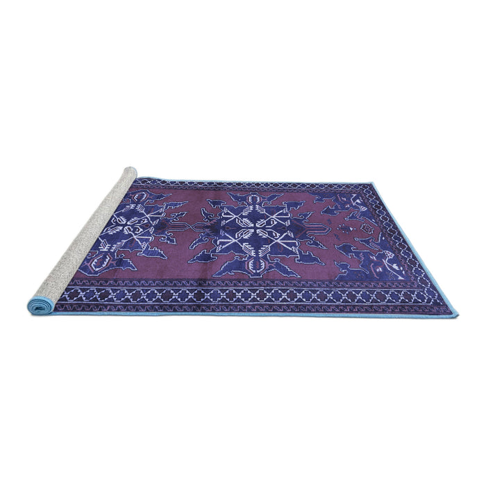 Sideview of Machine Washable Persian Blue Traditional Rug, wshtr749blu
