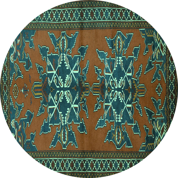 Round Persian Turquoise Traditional Rug, tr749turq