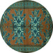 Round Persian Turquoise Traditional Rug, tr749turq