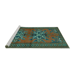 Sideview of Machine Washable Persian Turquoise Traditional Area Rugs, wshtr749turq