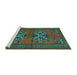 Sideview of Machine Washable Persian Turquoise Traditional Area Rugs, wshtr749turq