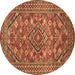 Round Machine Washable Persian Brown Traditional Rug, wshtr74brn