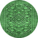 Round Machine Washable Persian Emerald Green Traditional Area Rugs, wshtr74emgrn