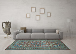 Machine Washable Persian Light Blue Traditional Rug in a Living Room, wshtr74lblu