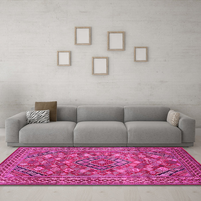 Machine Washable Persian Pink Traditional Rug in a Living Room, wshtr74pnk