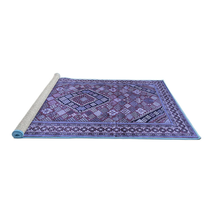 Sideview of Machine Washable Persian Blue Traditional Rug, wshtr74blu