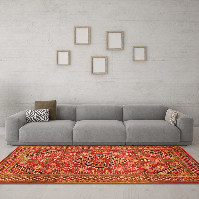 Machine Washable Persian Orange Traditional Area Rugs in a Living Room, wshtr74org